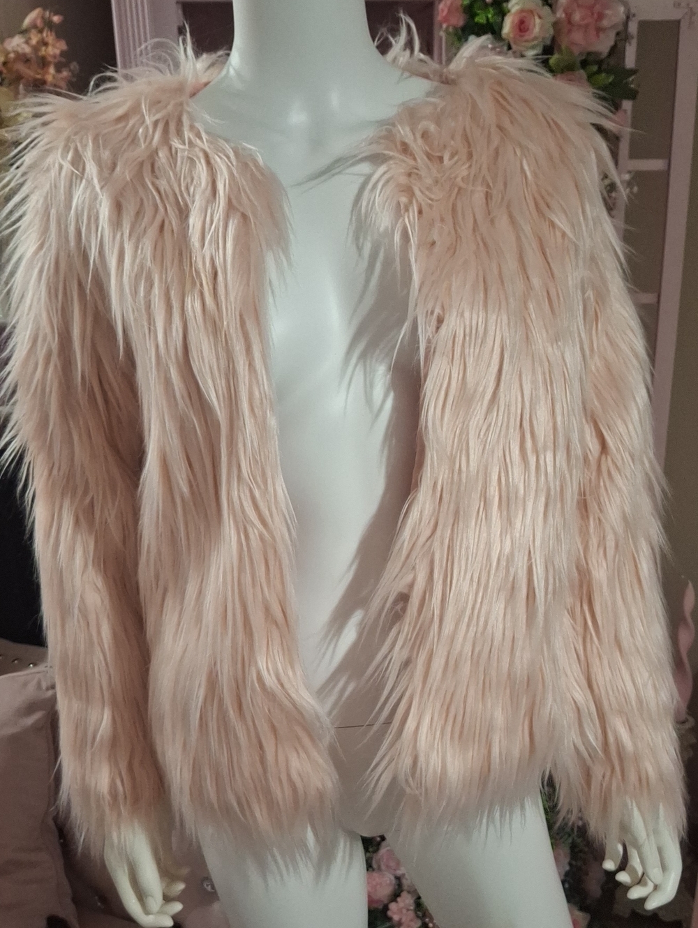 QIYE Blush Pink Faux Fur  Jacket - Glam NWOT Size S